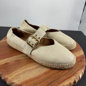 Jutelia Mary Jane espadrille flats cream pebbled leather sz 40 9-9.5